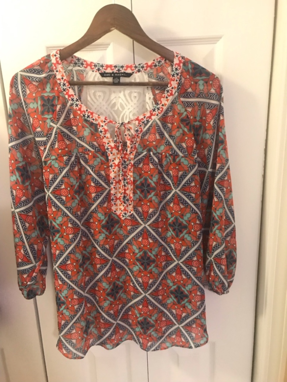 Zac & Rachel Orange and Teal Geometric Tunic Top